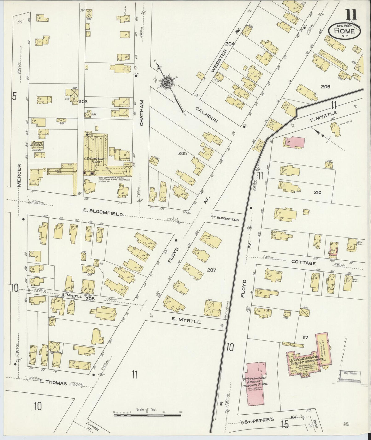 Sanborn Fire Insurance Map from Rome, Oneida County, New York (1909), Sheet #0011 - Historic Sanborn Fire Insurance Map Print, vintage old map wall art, antique decor, genealogy gift, New York New York map