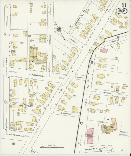 Sanborn Fire Insurance Map from Rome, Oneida County, New York (1909), Sheet #0011 - Historic Sanborn Fire Insurance Map Print, vintage old map wall art, antique decor, genealogy gift, New York New York map