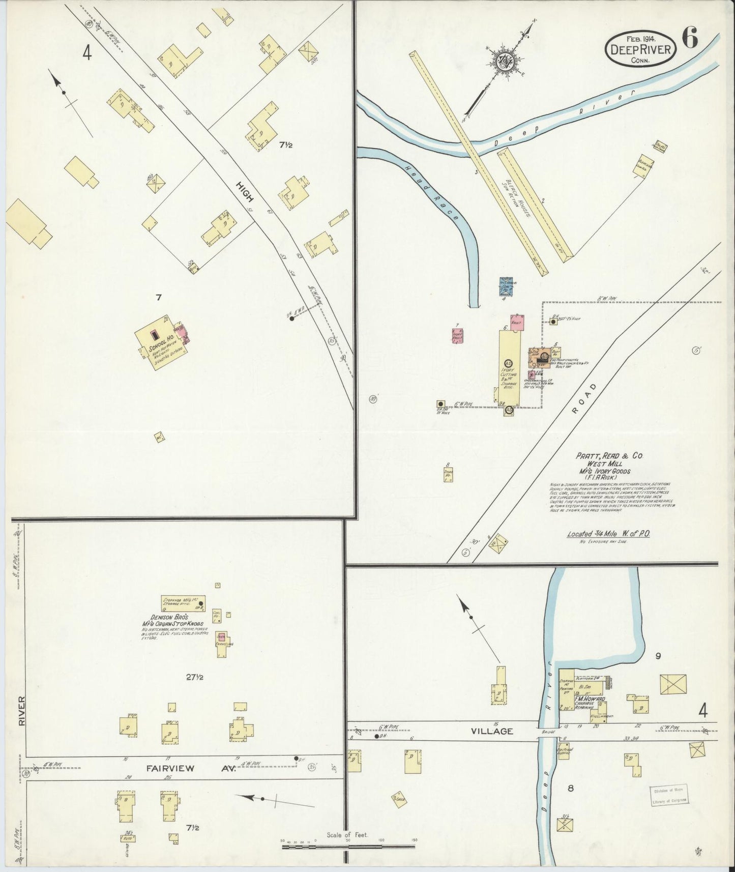 Sanborn Fire Insurance Map from Deep River, Middlesex County, Connecticut (1914), Sheet #0006 - Historic Sanborn Fire Insurance Map Print, vintage old map wall art, antique decor, genealogy gift, Connecticut Connecticut map