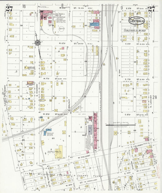 Sanborn Fire Insurance Map from Centralia, Marion, Clinton, Jefferson, and Washington Counties, Illinois (1924), Sheet #0027 - Historic Sanborn Fire Insurance Map Print, vintage old map wall art, antique decor, genealogy gift, Illinois Illinois map