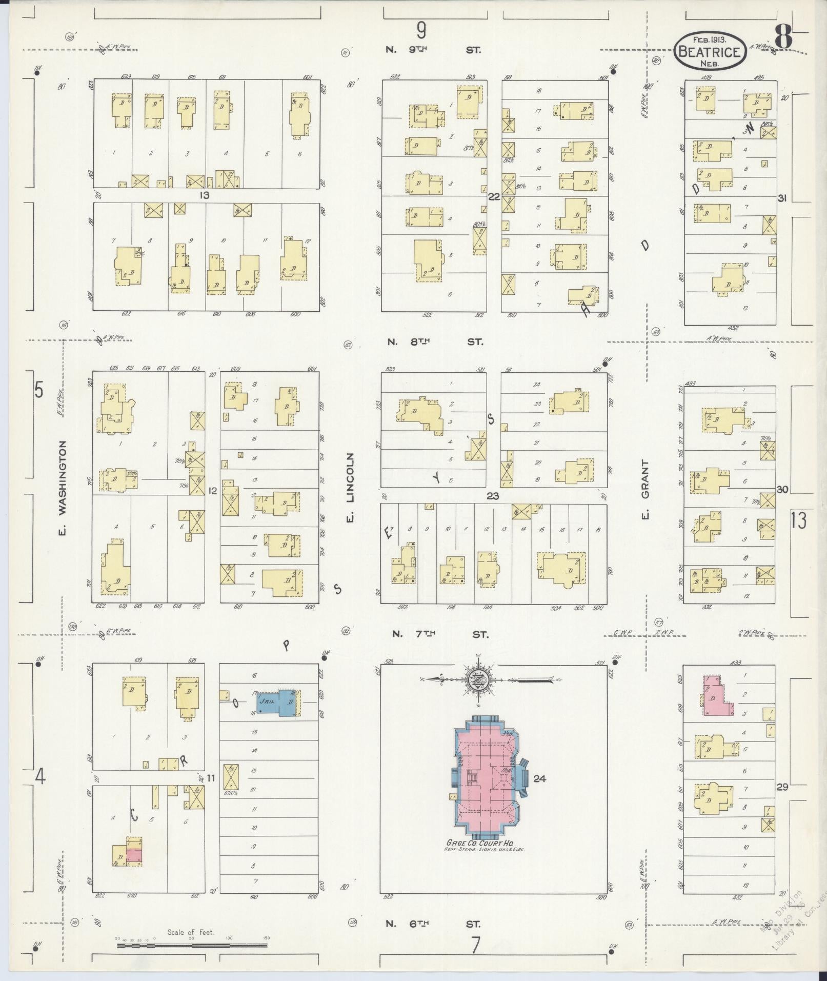 Sanborn Fire Insurance Map from Beatrice, Gage County, Nebraska (1913), Sheet #0008 - Complete Map Set gallery image, historic Sanborn map, vintage wall art, Nebraska Nebraska