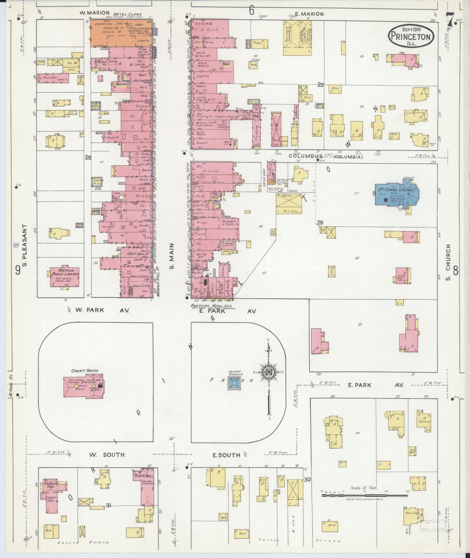 Sanborn Fire Insurance Map from Princeton, Bureau County, Illinois (1918), Sheet #0007 - Complete Map Set gallery image, historic Sanborn map, vintage wall art, Illinois Illinois