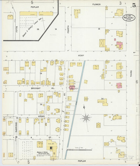 Sanborn Fire Insurance Map from Pulaski, Giles County, Tennessee (1899), Sheet #0005 - Historic Sanborn Fire Insurance Map Print, vintage old map wall art, antique decor, genealogy gift, Tennessee Tennessee map