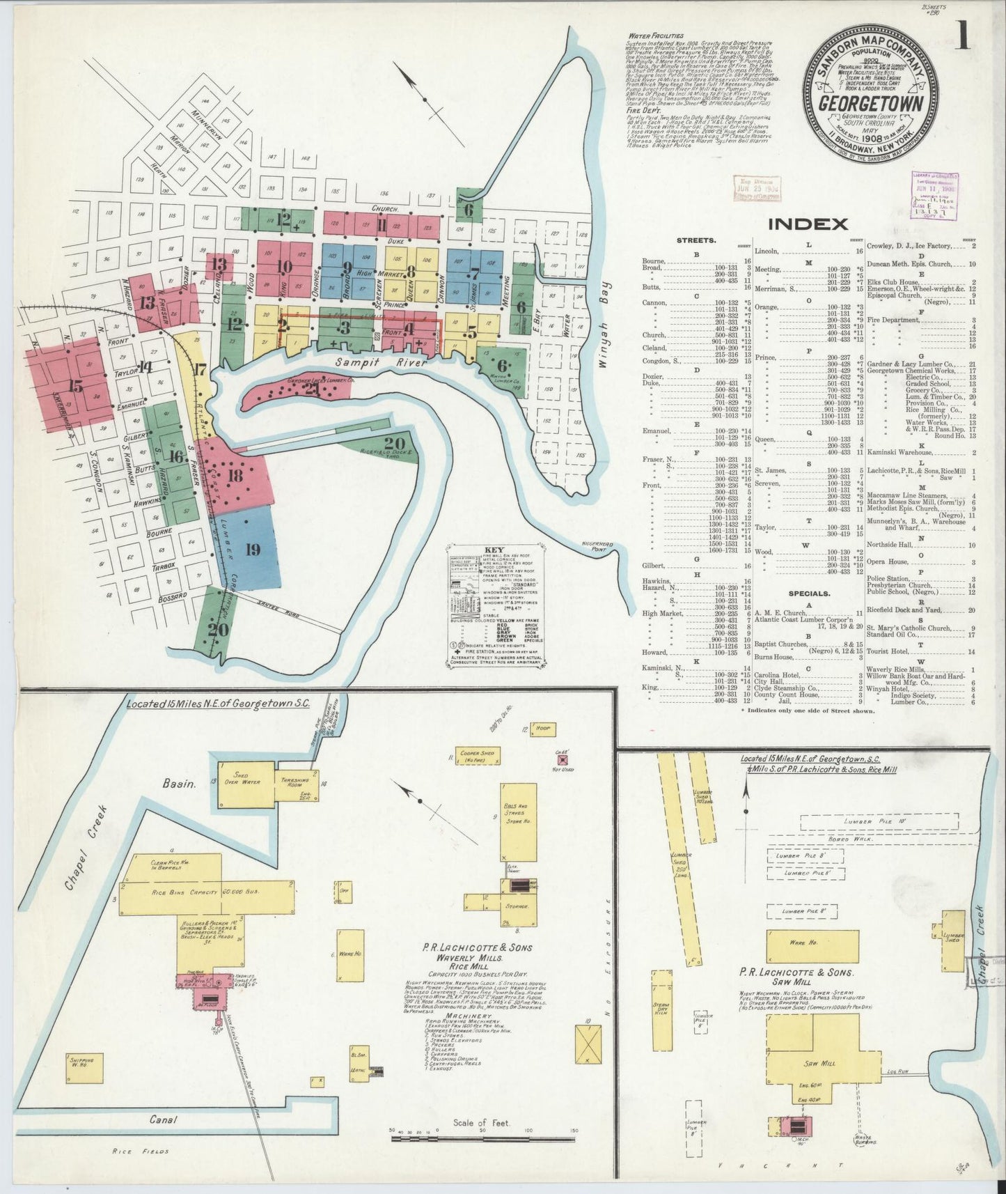 Sanborn Fire Insurance Map from Georgetown, Georgetown County, South Carolina (1908), Sheet #0001 - Complete Map Set gallery image, historic Sanborn map, vintage wall art, South Carolina South Carolina