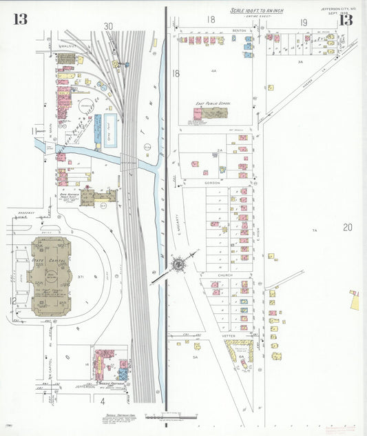 Sanborn Fire Insurance Map from Jefferson City, Cole County, Missouri (1939), Sheet #0013 - Historic Sanborn Fire Insurance Map Print, vintage old map wall art, antique decor, genealogy gift, Missouri Missouri map