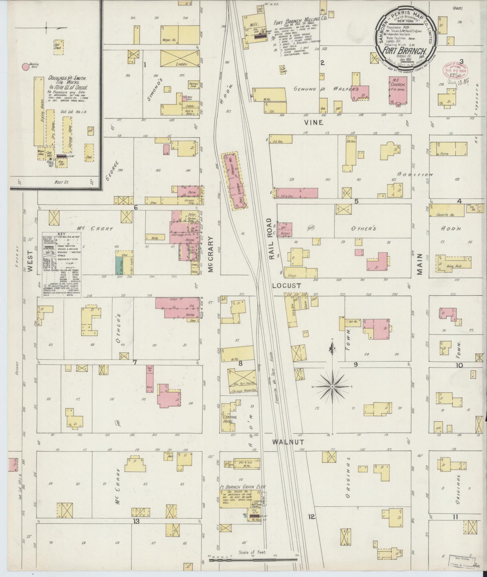 Sanborn Fire Insurance Map from Fort Branch, Gibson County, Indiana. (1895) – Historic Sanborn Fire Insurance Map Print