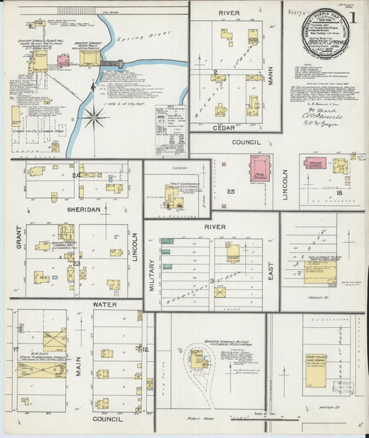 Sanborn Fire Insurance Map from Baxter Springs, Cherokee County, Kansas (1892), Sheet #0001 - Complete Map Set gallery image, historic Sanborn map, vintage wall art, Kansas Kansas