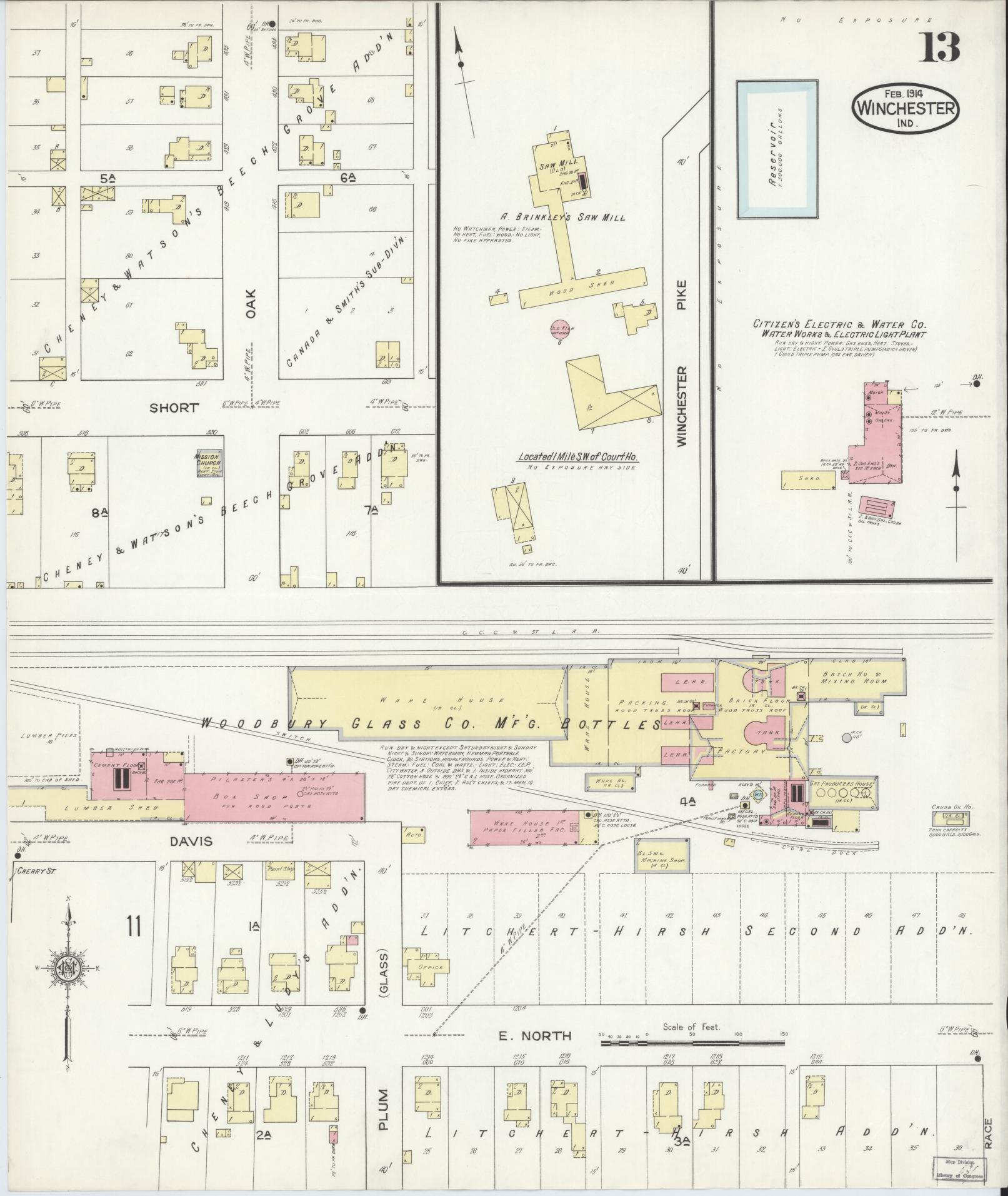 Sanborn Fire Insurance Map from Winchester, Randolph County, Indiana (1914), Sheet #0013 - Complete Map Set gallery image, historic Sanborn map, vintage wall art, Indiana Indiana