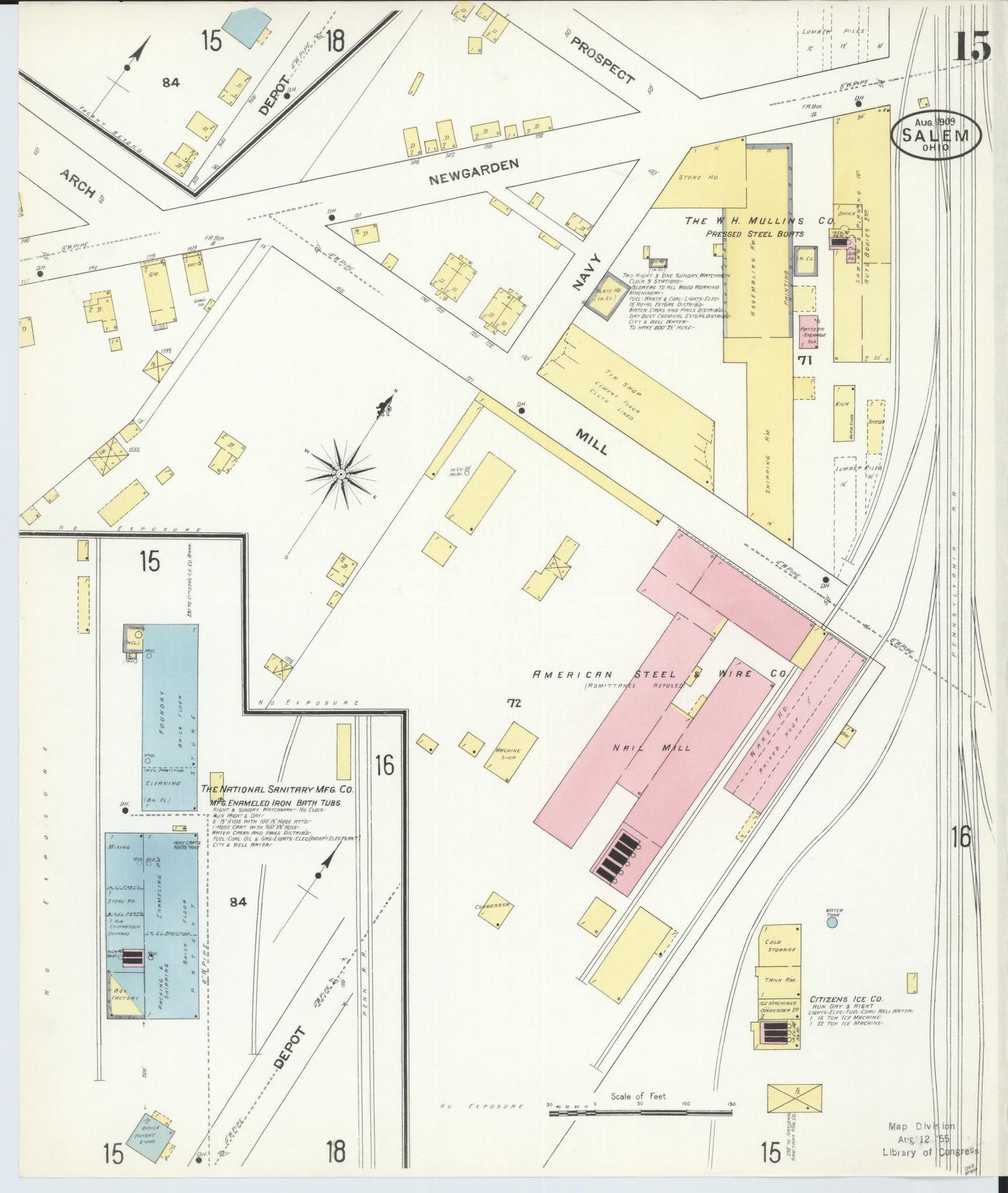 Sanborn Fire Insurance Map from Salem, Columbiana County, Ohio (1909), Sheet #0015 - Historic Sanborn Fire Insurance Map Print, vintage old map wall art, antique decor, genealogy gift, Ohio Ohio map