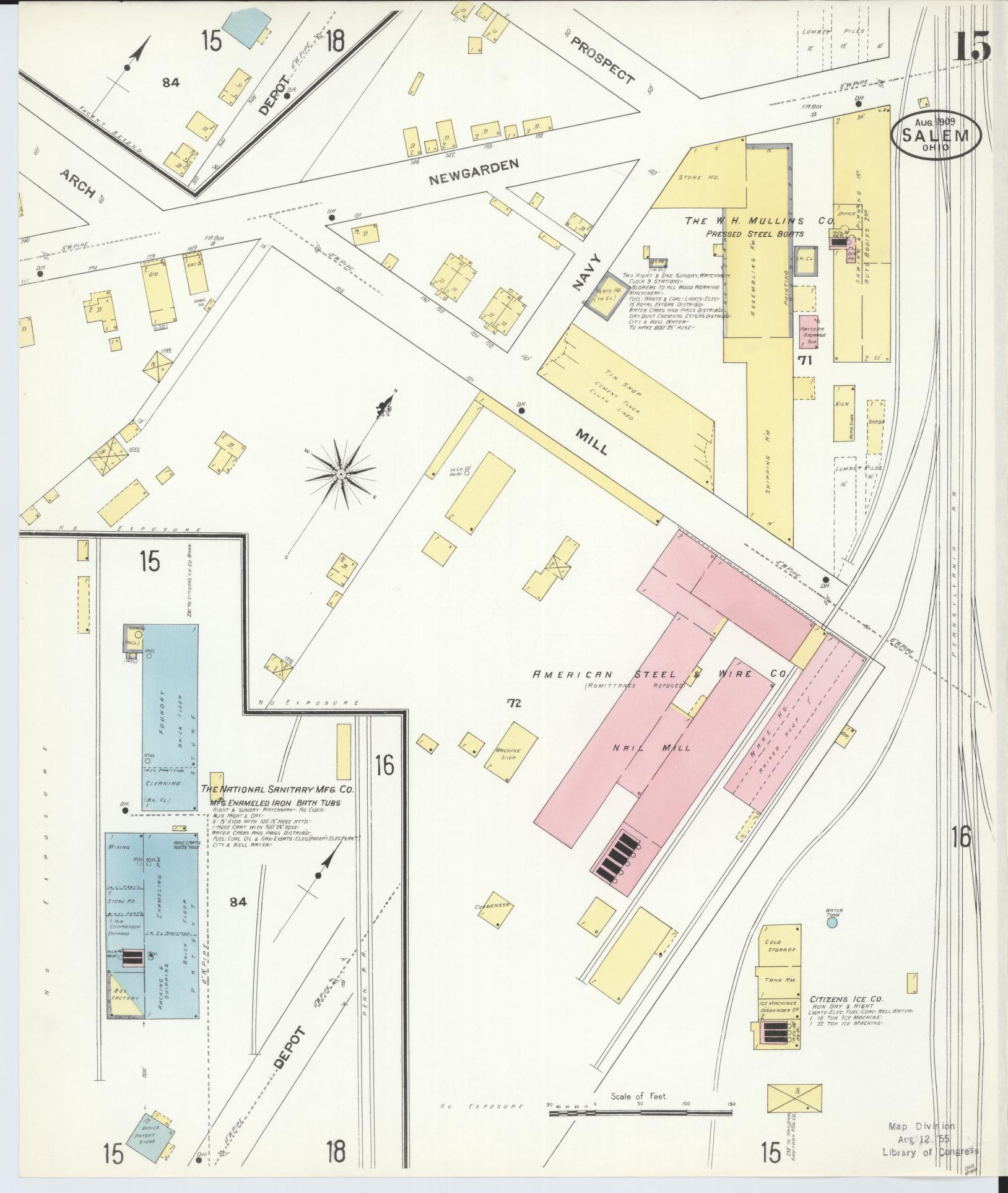Sanborn Fire Insurance Map from Salem, Columbiana County, Ohio (1909), Sheet #0015 - Historic Sanborn Fire Insurance Map Print, vintage old map wall art, antique decor, genealogy gift, Ohio Ohio map