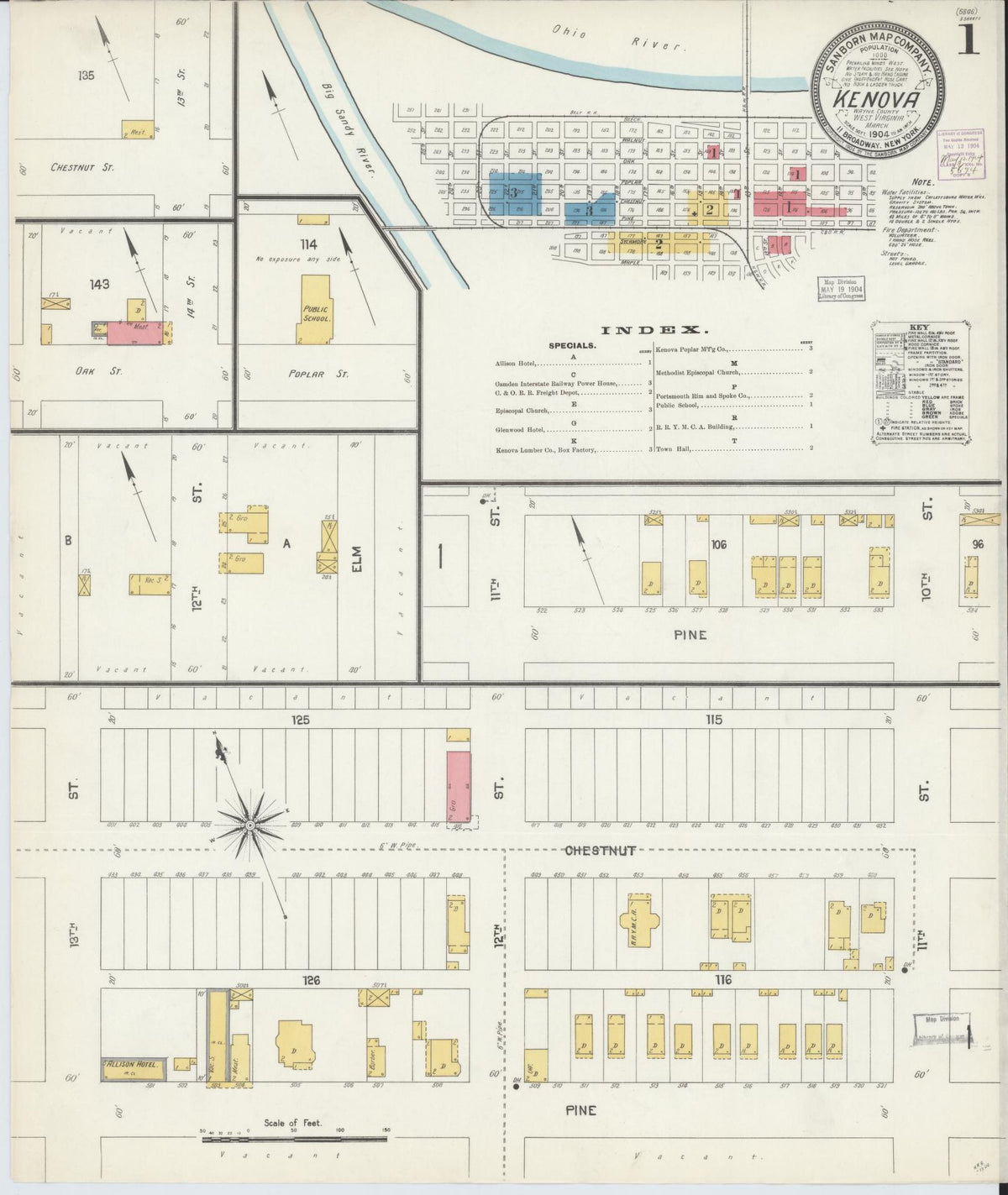 Sanborn Fire Insurance Map from Kenova, Wayne County, West Virginia (1904), Sheet #0001 - Historic Sanborn Fire Insurance Map Print, vintage old map wall art, antique decor, genealogy gift, West Virginia West Virginia map