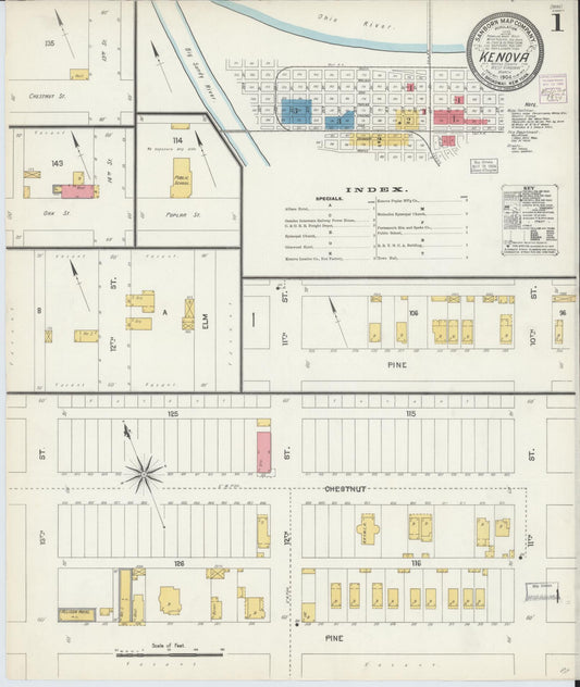 Sanborn Fire Insurance Map from Kenova, Wayne County, West Virginia (1904), Sheet #0001 - Historic Sanborn Fire Insurance Map Print, vintage old map wall art, antique decor, genealogy gift, West Virginia West Virginia map