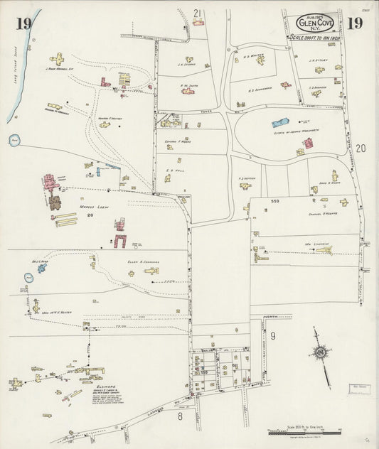 Sanborn Fire Insurance Map from Glen Cove, Nassau County, New York (1925), Sheet #0019 - Historic Sanborn Fire Insurance Map Print, vintage old map wall art, antique decor, genealogy gift, New York New York map