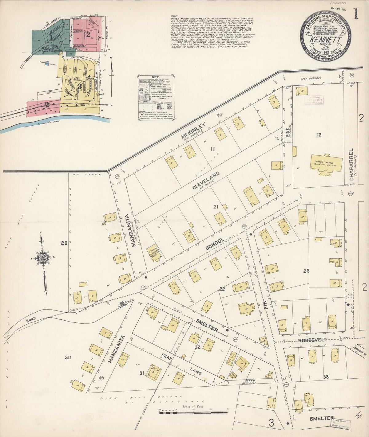 Sanborn Fire Insurance Map from Kennett, Shasta County, California (1912), Sheet #0001 - Complete Map Set gallery image, historic Sanborn map, vintage wall art, California California