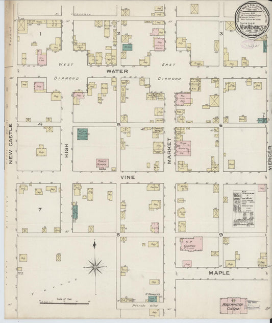 Sanborn Fire Insurance Map from New Wilmington, Lawrence County, Pennsylvania (1886), Sheet #0001 - Historic Sanborn Fire Insurance Map Print, vintage old map wall art, antique decor, genealogy gift, Pennsylvania Pennsylvania map