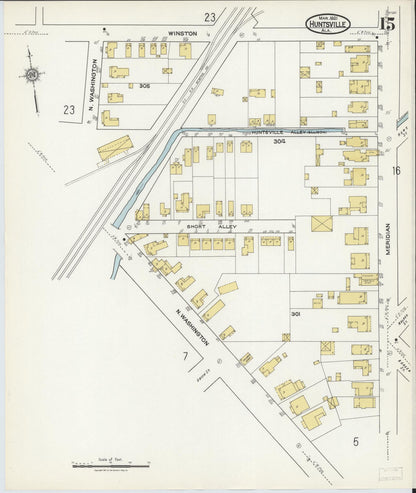 Sanborn Fire Insurance Map from Huntsville, Madison County, Alabama (1921), Sheet #0015 - Complete Map Set gallery image, historic Sanborn map, vintage wall art, Alabama Alabama