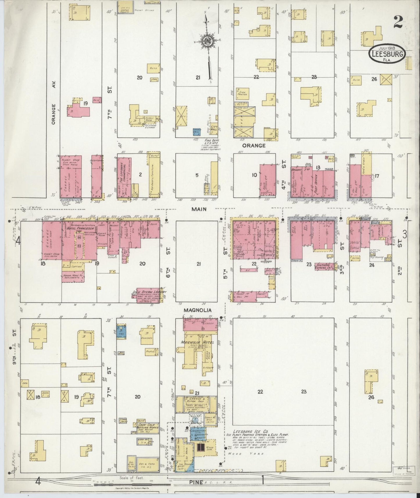 Sanborn Fire Insurance Map from Leesburg, Lake County, Florida (1918), Sheet #0002 - Historic Sanborn Fire Insurance Map Print, vintage old map wall art, antique decor, genealogy gift, Florida Florida map