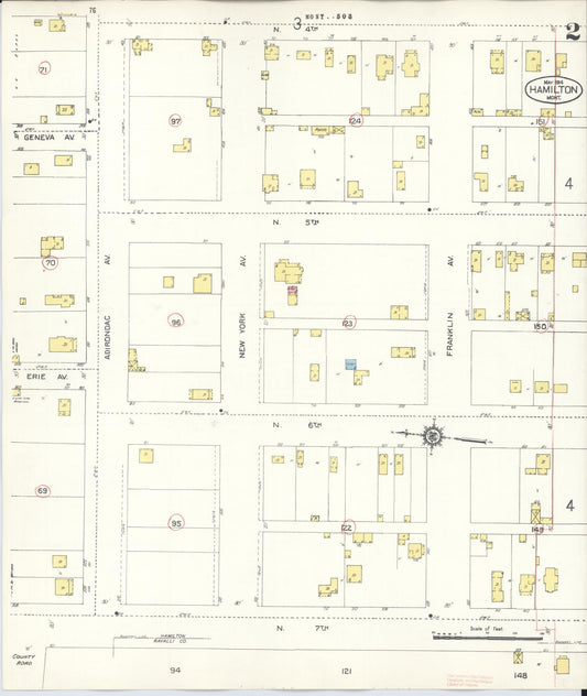 Sanborn Fire Insurance Map from Hamilton, Ravalli County, Montana (1944), Sheet #0002 - Historic Sanborn Fire Insurance Map Print, vintage old map wall art, antique decor, genealogy gift, Montana Montana map