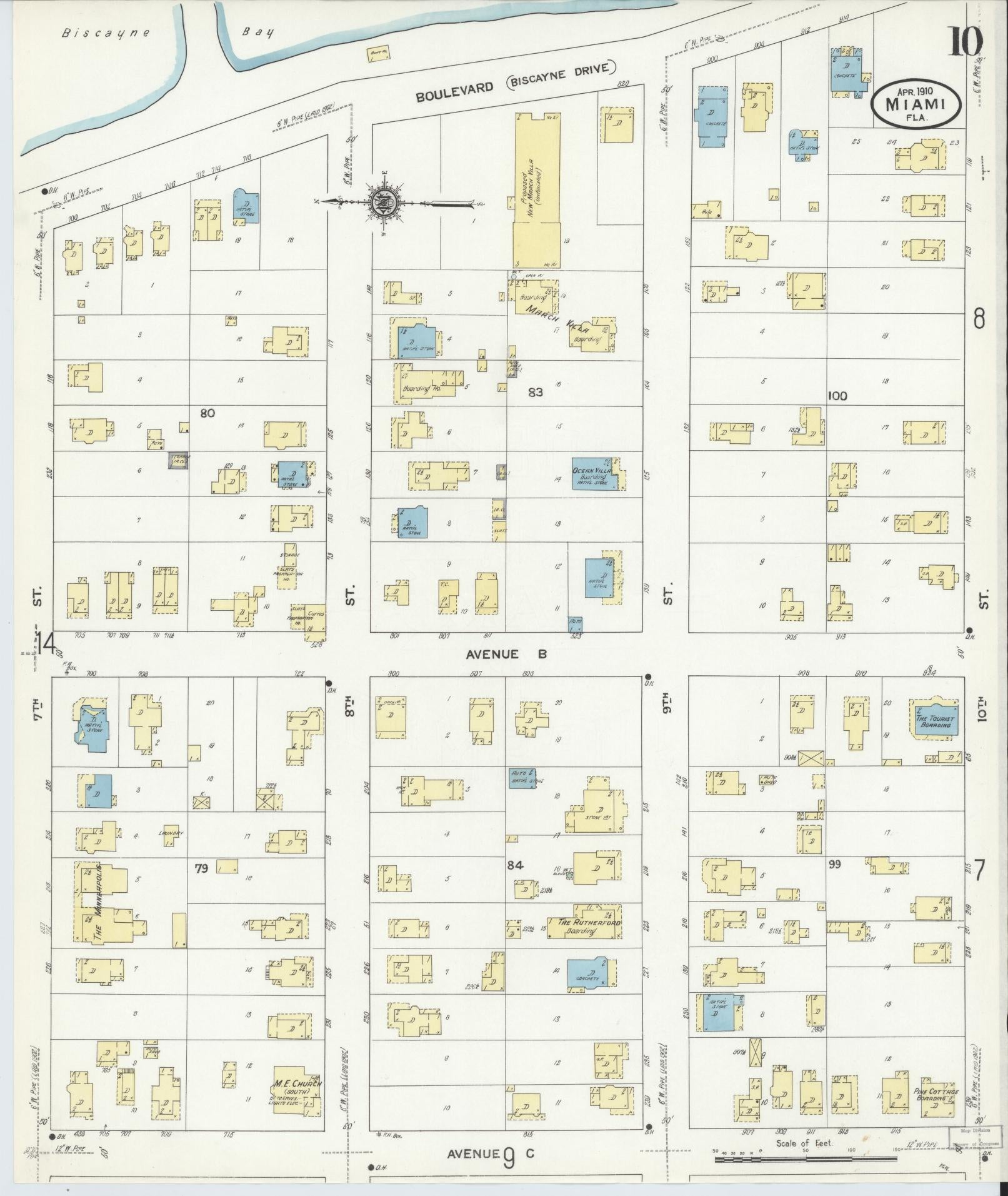 Sanborn Fire Insurance Map from Miami, Dade County, Florida (1910), Sheet #0010 - Historic Sanborn Fire Insurance Map Print, vintage old map wall art, antique decor, genealogy gift, Florida Florida map