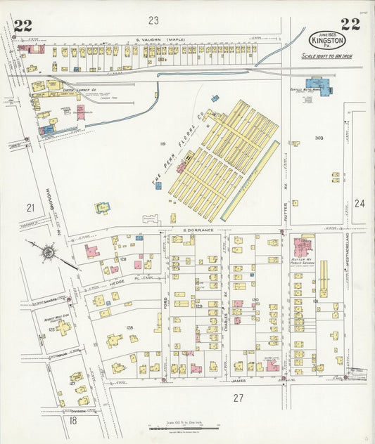 Sanborn Fire Insurance Map from Kingston, Luzerne County, Pennsylvania (1925), Sheet #0022 - Historic Sanborn Fire Insurance Map Print, vintage old map wall art, antique decor, genealogy gift, Pennsylvania Pennsylvania map