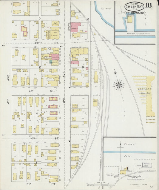Sanborn Fire Insurance Map from Green Bay, Brown County, Wisconsin (1894), Sheet #0018 - Historic Sanborn Fire Insurance Map Print, vintage old map wall art, antique decor, genealogy gift, Wisconsin Wisconsin map