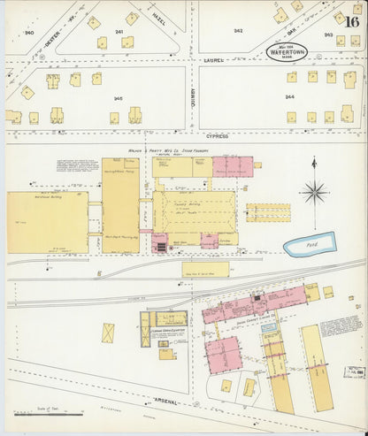 Sanborn Fire Insurance Map from Watertown, Middlesex County, Massachusetts (1904), Sheet #0016 - Historic Sanborn Fire Insurance Map Print, vintage old map wall art, antique decor, genealogy gift, Massachusetts Massachusetts map