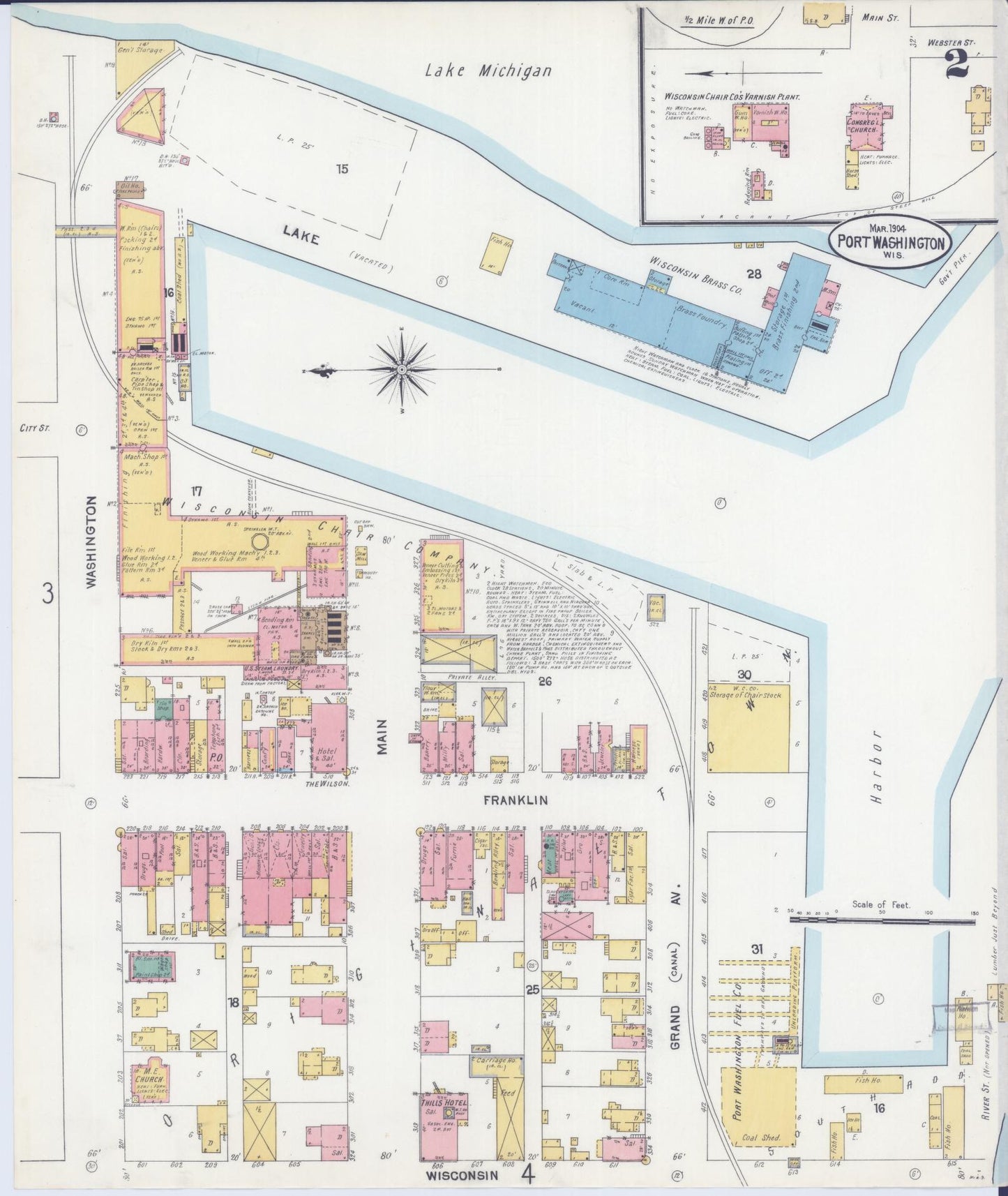 Sanborn Fire Insurance Map from Port Washington, Ozaukee County, Wisconsin (1904), Sheet #0002 - Historic Sanborn Fire Insurance Map Print, vintage old map wall art, antique decor, genealogy gift, Wisconsin Wisconsin map