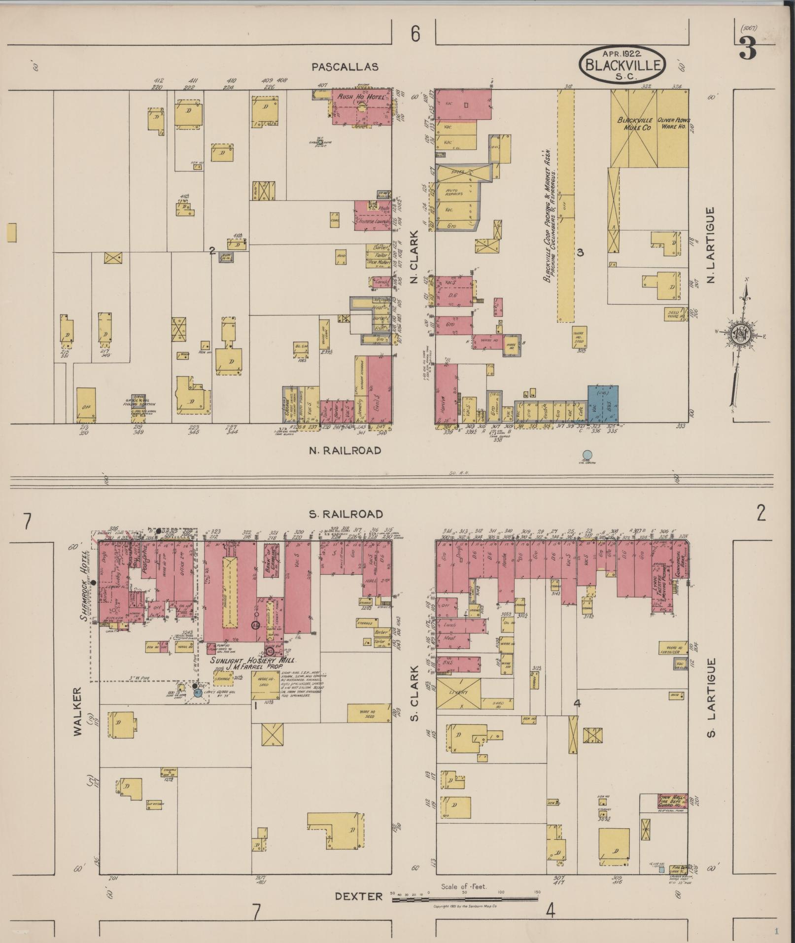 Sanborn Fire Insurance Map from Blackville, Barnwell County, South Carolina (1922), Sheet #0003 - Complete Map Set gallery image, historic Sanborn map, vintage wall art, South Carolina South Carolina