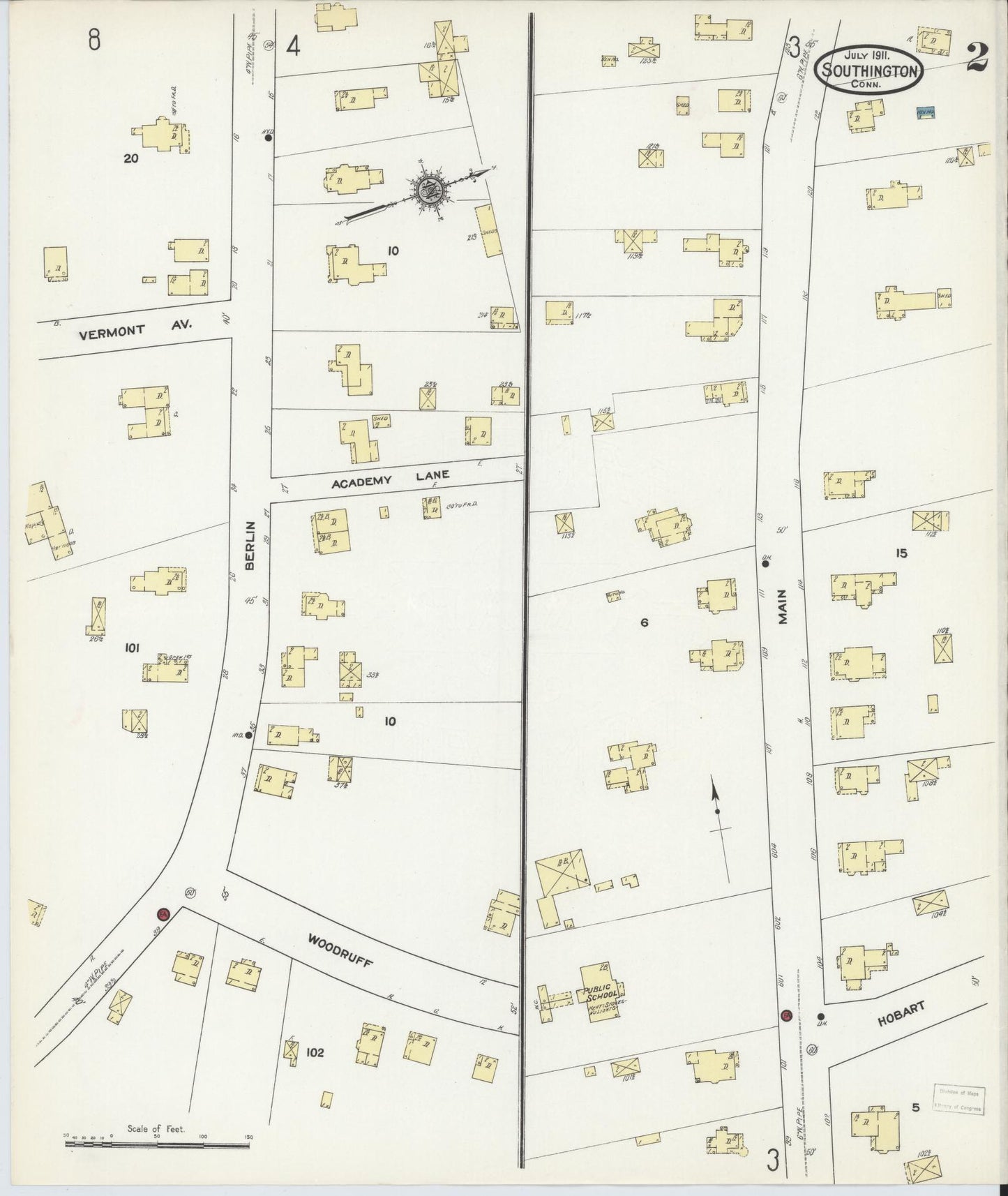 Sanborn Fire Insurance Map from Southington, Hartford County, Connecticut (1911), Sheet #0002 - Historic Sanborn Fire Insurance Map Print, vintage old map wall art, antique decor, genealogy gift, Connecticut Connecticut map