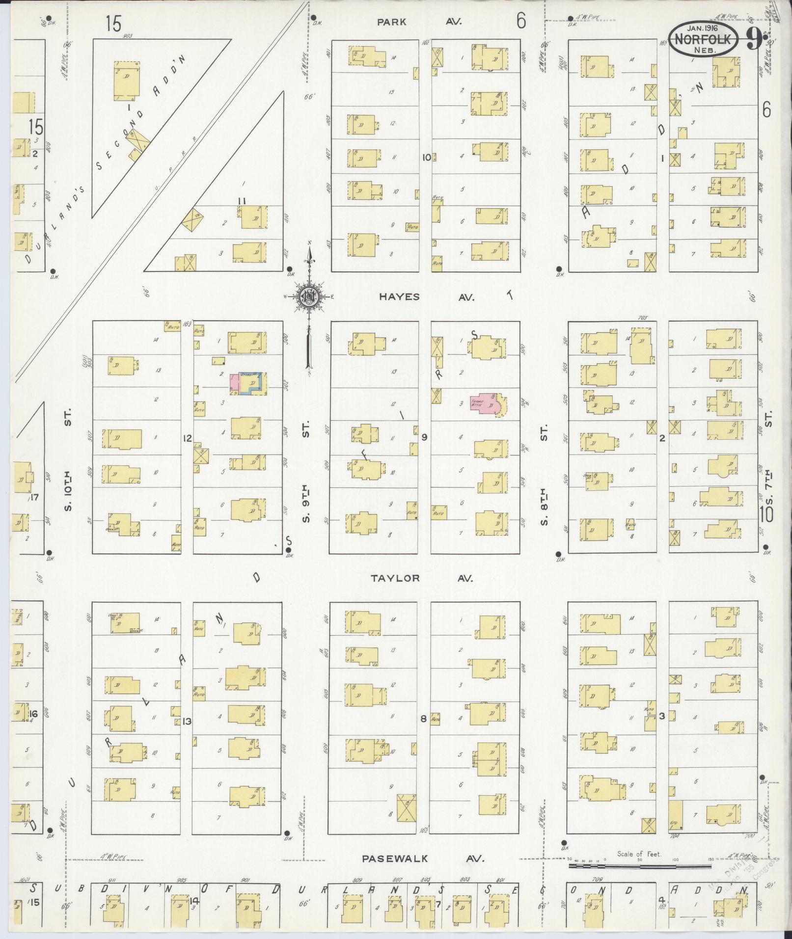 Sanborn Fire Insurance Map from Norfolk, Madison County, Nebraska (1916), Sheet #0009 - Historic Sanborn Fire Insurance Map Print, vintage old map wall art, antique decor, genealogy gift, Nebraska Nebraska map