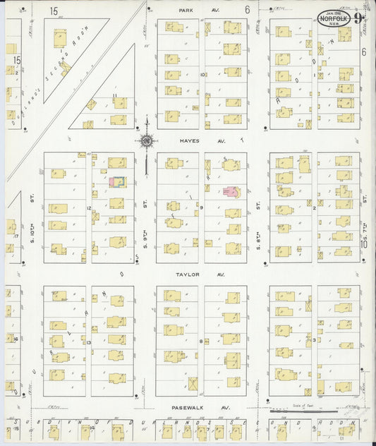 Sanborn Fire Insurance Map from Norfolk, Madison County, Nebraska (1916), Sheet #0009 - Historic Sanborn Fire Insurance Map Print, vintage old map wall art, antique decor, genealogy gift, Nebraska Nebraska map
