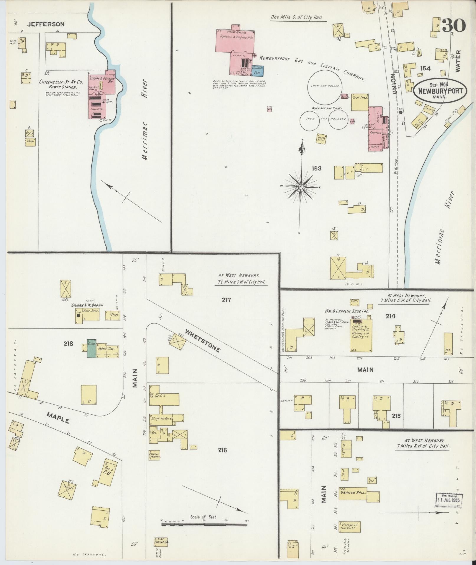 Sanborn Fire Insurance Map from Newburyport, Essex County, Massachusetts (1906), Sheet #0030 - Historic Sanborn Fire Insurance Map Print, vintage old map wall art, antique decor, genealogy gift, Massachusetts Massachusetts map