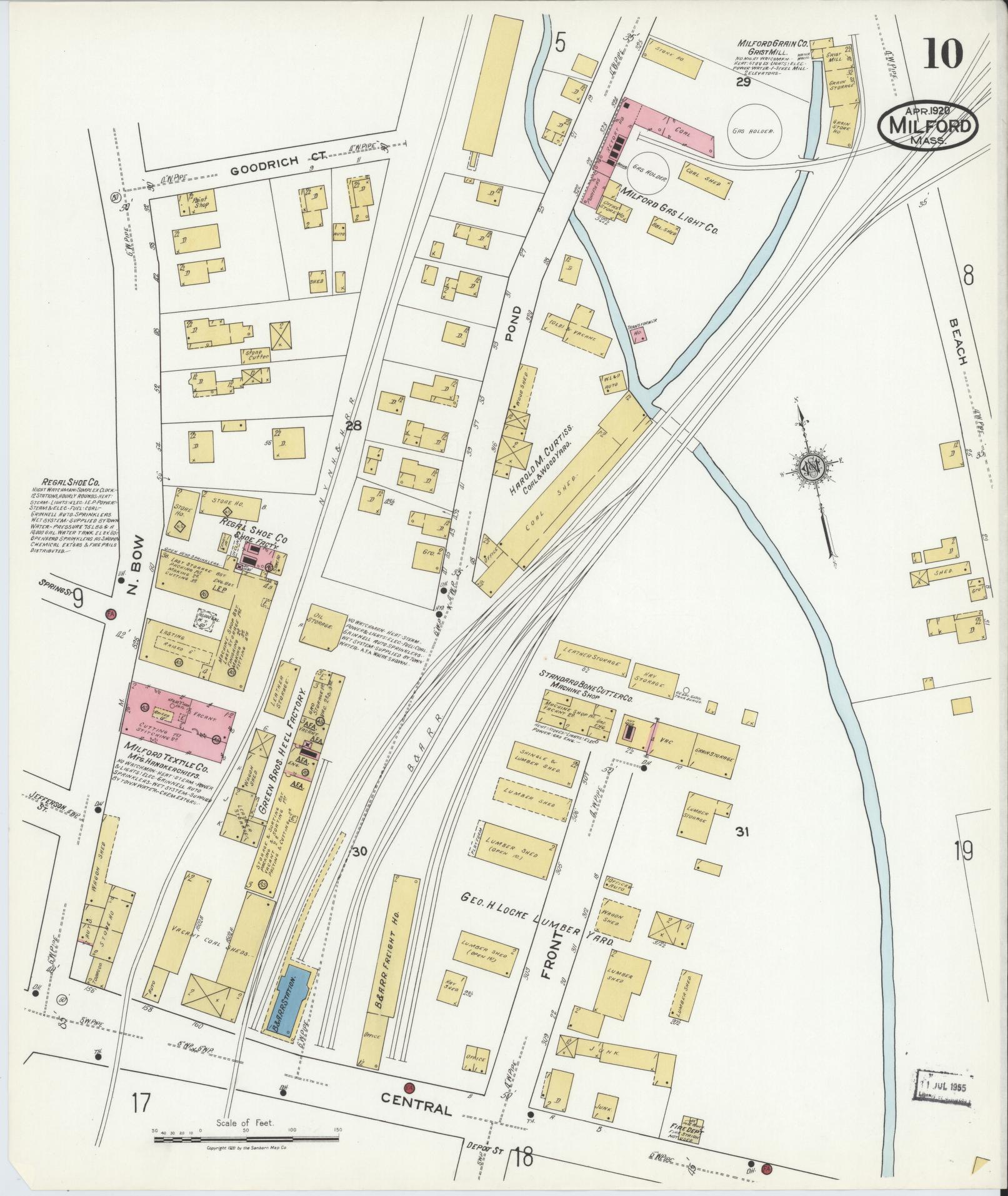 Sanborn Fire Insurance Map from Milford, Worcester County, Massachusetts (1920), Sheet #0010 - Complete Map Set gallery image, historic Sanborn map, vintage wall art, Massachusetts Massachusetts