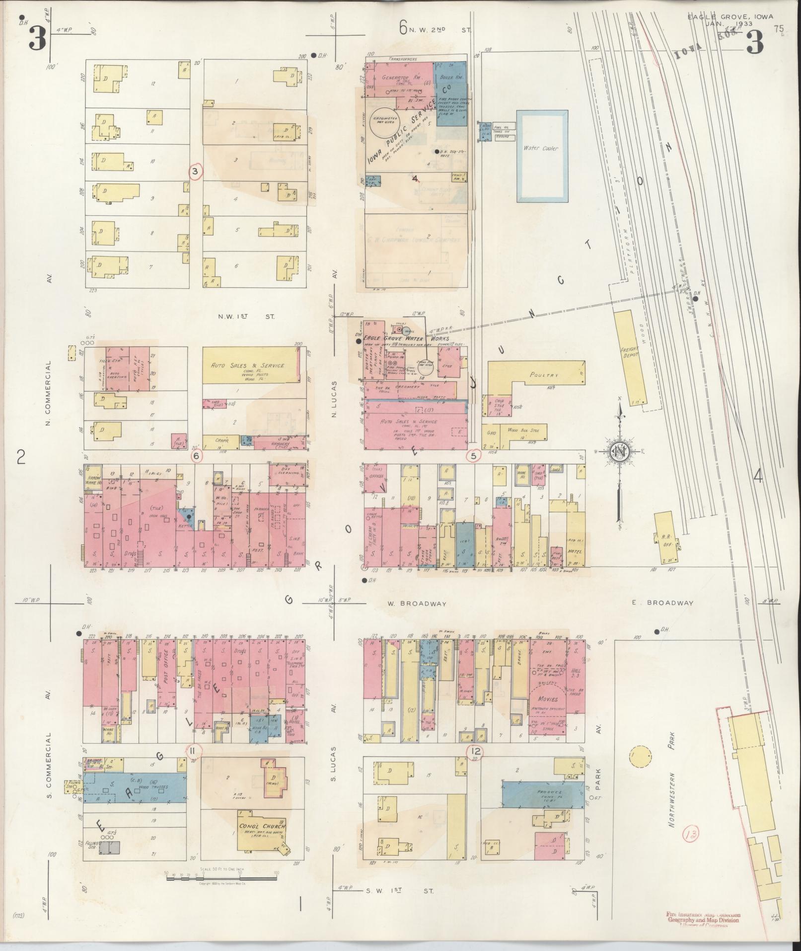 Sanborn Fire Insurance Map from Eagle Grove, Wright County, Iowa (1941), Sheet #0003 - Historic Sanborn Fire Insurance Map Print