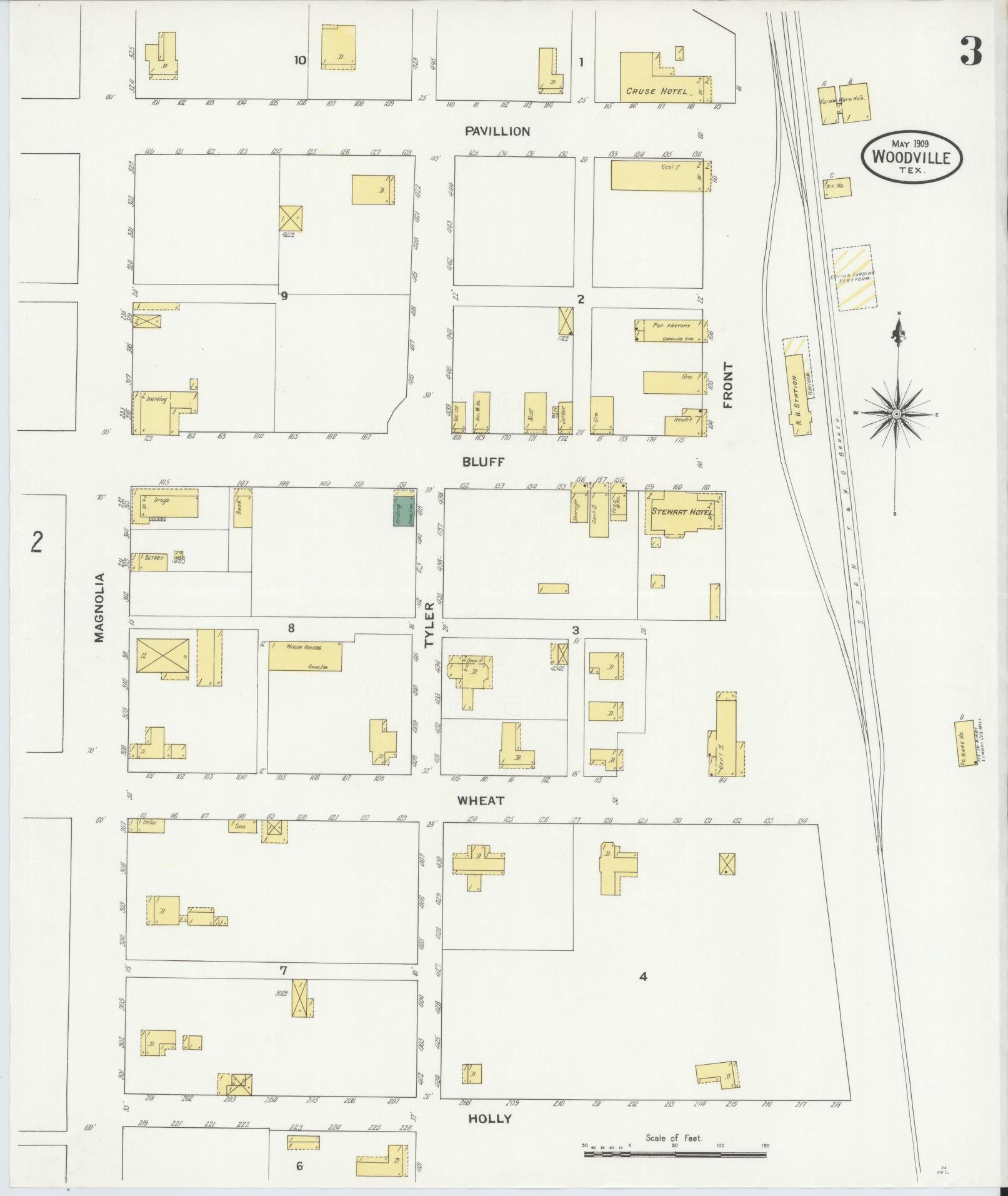 Sanborn Fire Insurance Map from Woodville, Tyler County, Texas (1909), Sheet #0003 - Complete Map Set gallery image, historic Sanborn map, vintage wall art, Texas Texas