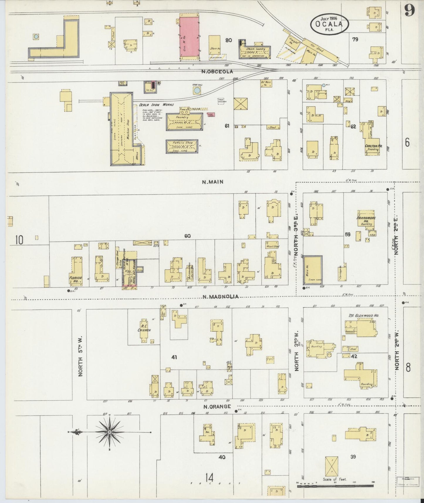 Sanborn Fire Insurance Map from Ocala, Marion County, Florida (1906), Sheet #0009 - Complete Map Set gallery image, historic Sanborn map, vintage wall art, Florida Florida