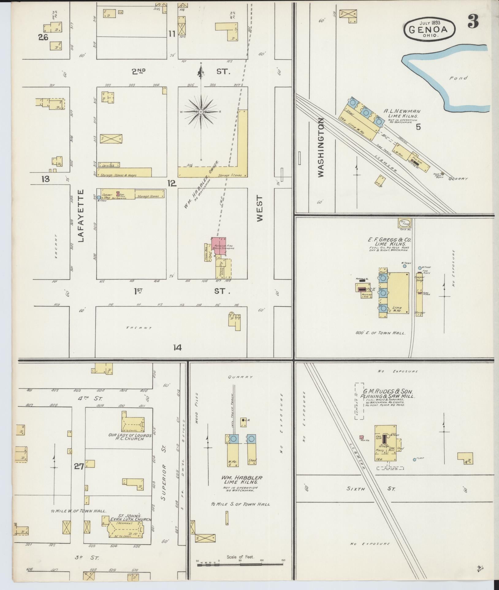 Sanborn Fire Insurance Map from Genoa, Ottawa County, Ohio (1893), Sheet #0003 - Historic Sanborn Fire Insurance Map Print, vintage old map wall art, antique decor, genealogy gift, Ohio Ohio map