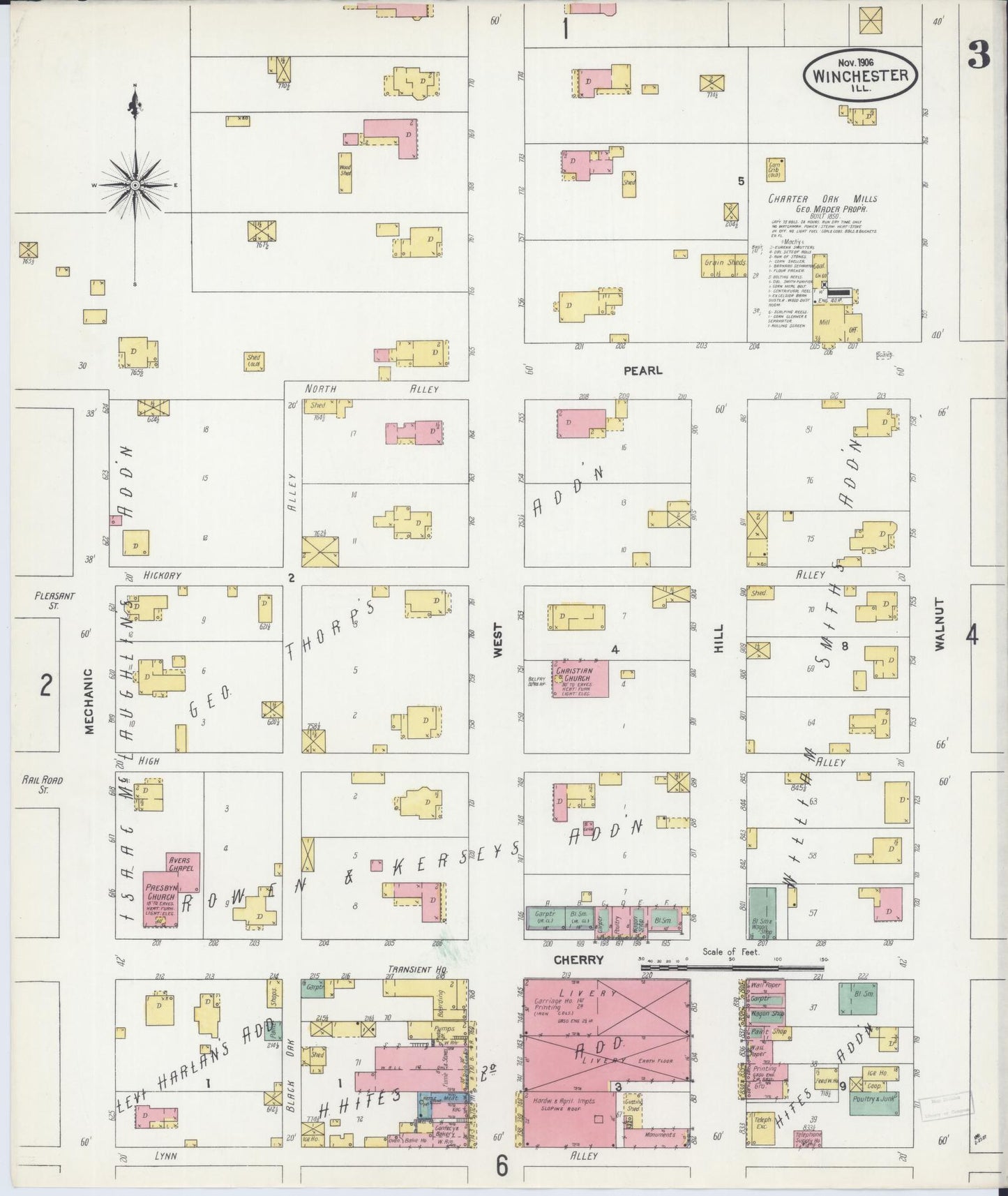 Sanborn Fire Insurance Map from Winchester, Scott County, Illinois (1906), Sheet #0003 - Complete Map Set gallery image, historic Sanborn map, vintage wall art, Illinois Illinois