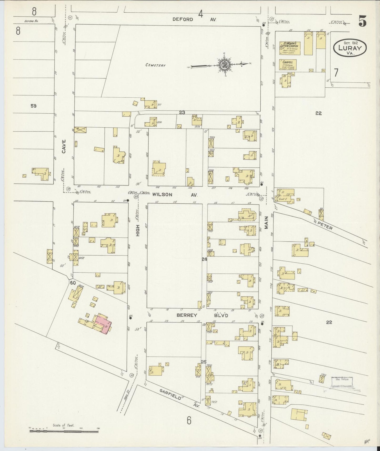 Sanborn Fire Insurance Map from Luray, Page County, Virginia (1912), Sheet #0005 - Complete Map Set gallery image, historic Sanborn map, vintage wall art, Virginia Virginia
