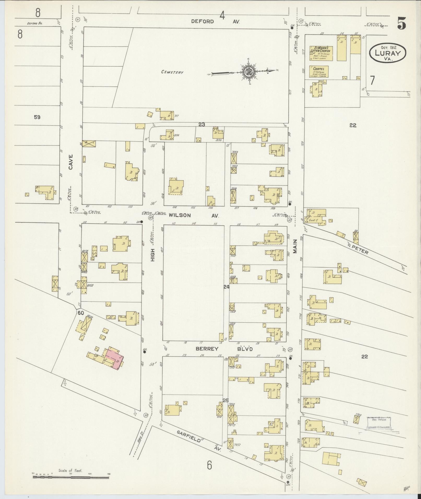Sanborn Fire Insurance Map from Luray, Page County, Virginia (1912), Sheet #0005 - Complete Map Set gallery image, historic Sanborn map, vintage wall art, Virginia Virginia
