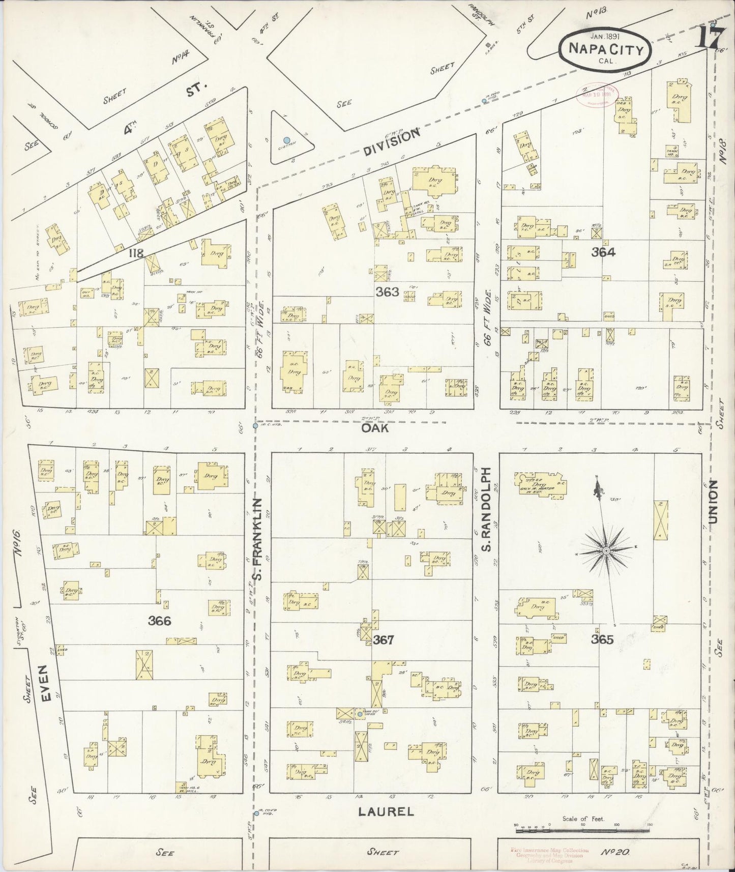 Sanborn Fire Insurance Map from Napa, Napa County, California (1891), Sheet #0017 - Complete Map Set gallery image, historic Sanborn map, vintage wall art, California California