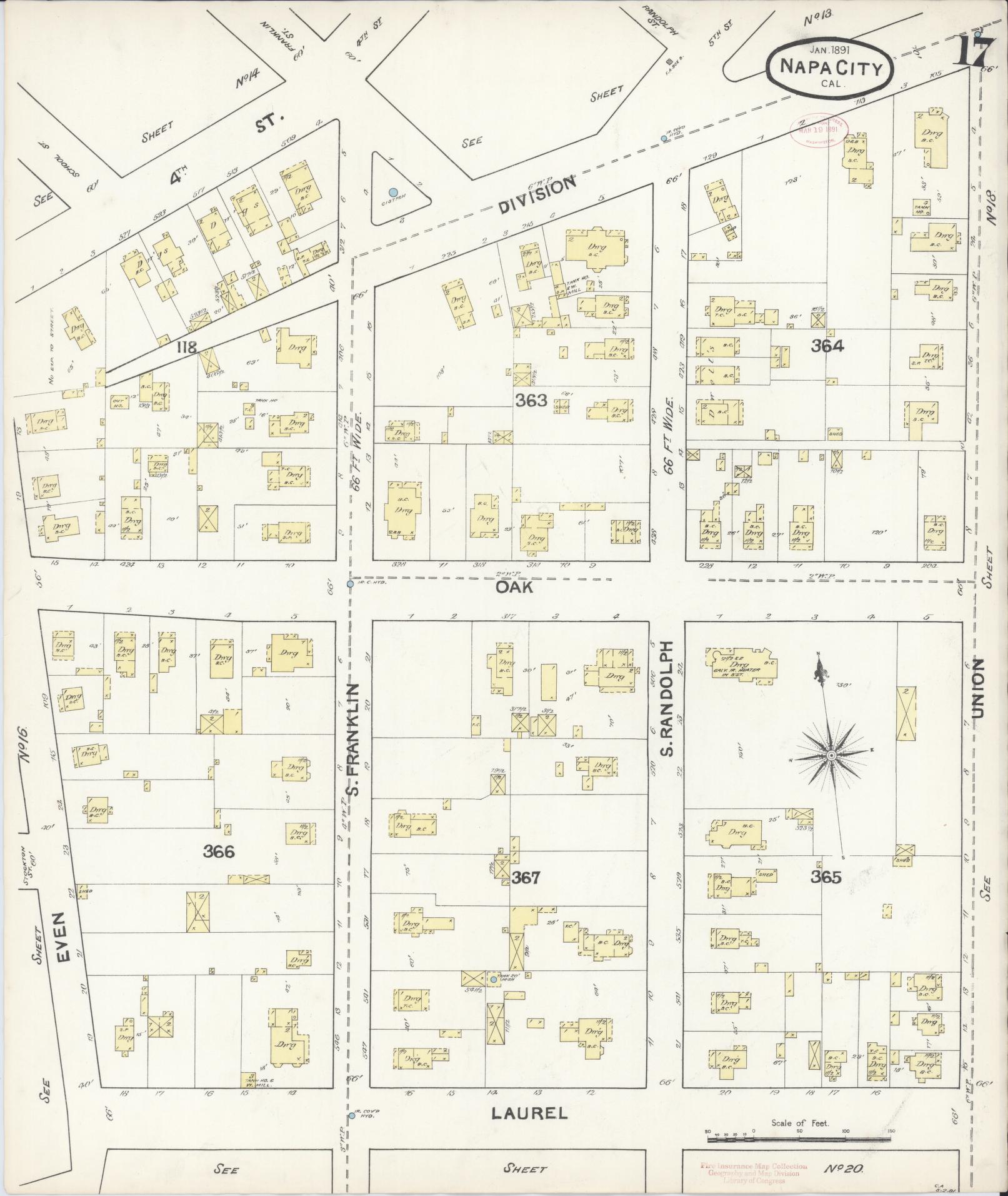 Sanborn Fire Insurance Map from Napa, Napa County, California (1891), Sheet #0017 - Complete Map Set gallery image, historic Sanborn map, vintage wall art, California California