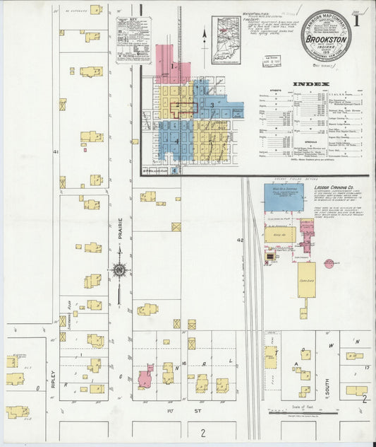Sanborn Fire Insurance Map from Brookston, White County, Indiana (1919), Sheet #0001 - Historic Sanborn Fire Insurance Map Print, vintage old map wall art, antique decor, genealogy gift, Indiana Indiana map