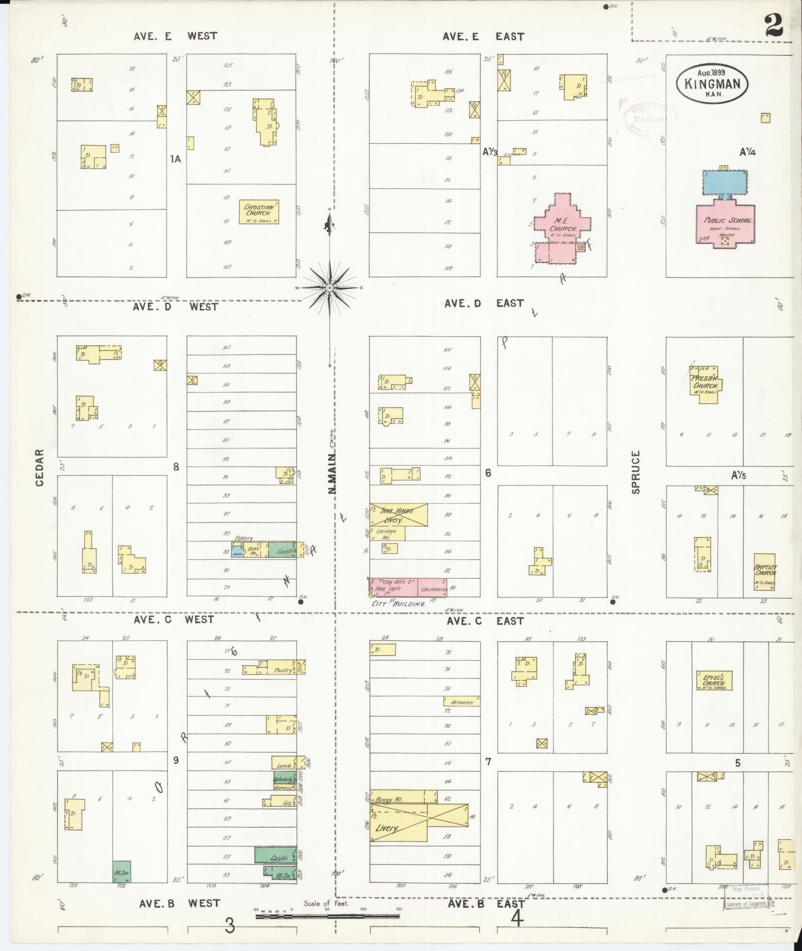 Sanborn Fire Insurance Map from Kingman, Kingman County, Kansas (1899), Sheet #0002 - Complete Map Set gallery image, historic Sanborn map, vintage wall art, Kansas Kansas