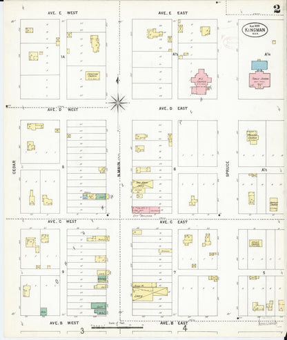 Sanborn Fire Insurance Map from Kingman, Kingman County, Kansas (1899), Sheet #0002 - Complete Map Set gallery image, historic Sanborn map, vintage wall art, Kansas Kansas
