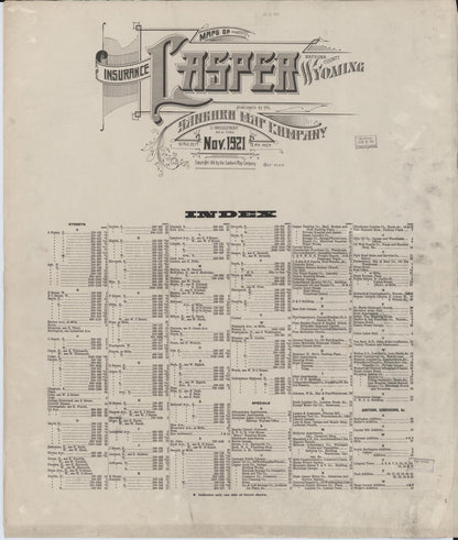 Sanborn Fire Insurance Map from Casper, Natrona County, Wyoming (1921), Sheet #0001 - Complete Map Set gallery image, historic Sanborn map, vintage wall art, Wyoming Wyoming