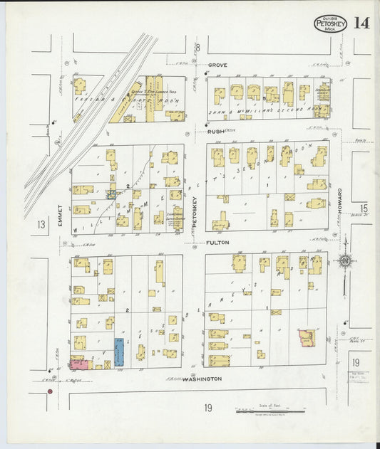 Sanborn Fire Insurance Map from Petoskey, Emmet County, Michigan (1919), Sheet #0014 - Historic Sanborn Fire Insurance Map Print, vintage old map wall art, antique decor, genealogy gift, Michigan Michigan map