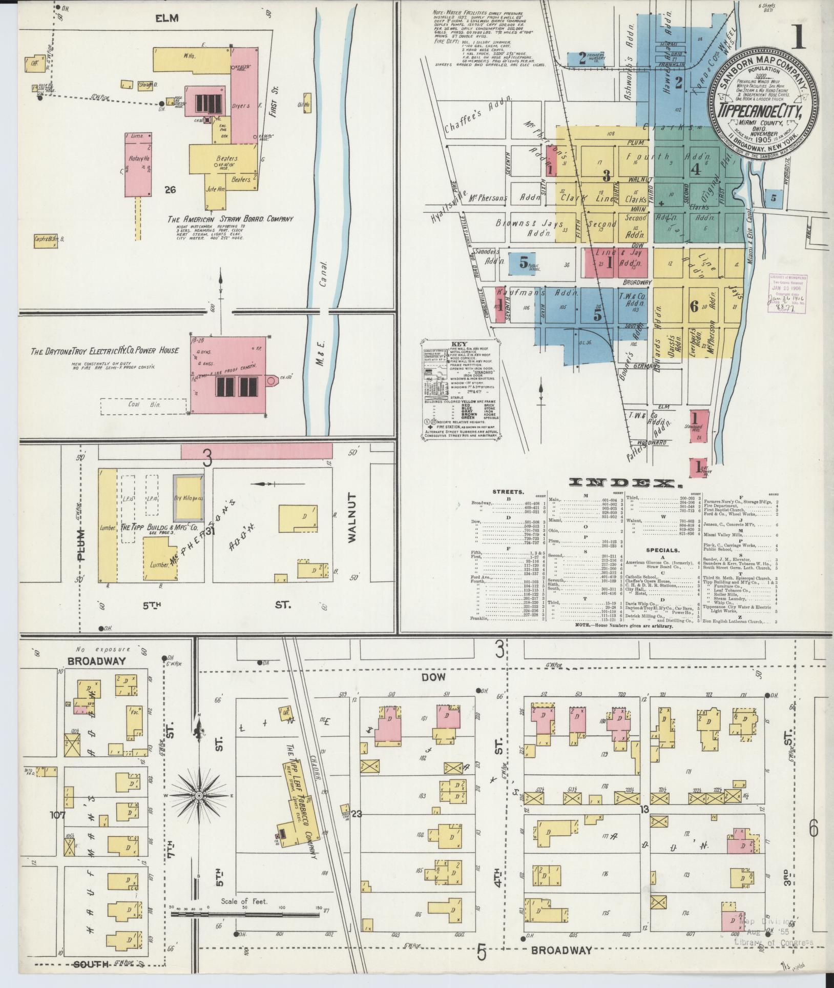 Sanborn Fire Insurance Map from Tipp City, Miami County, Ohio (1905), Sheet #0001 - Historic Sanborn Fire Insurance Map Print, vintage old map wall art, antique decor, genealogy gift, Ohio Ohio map