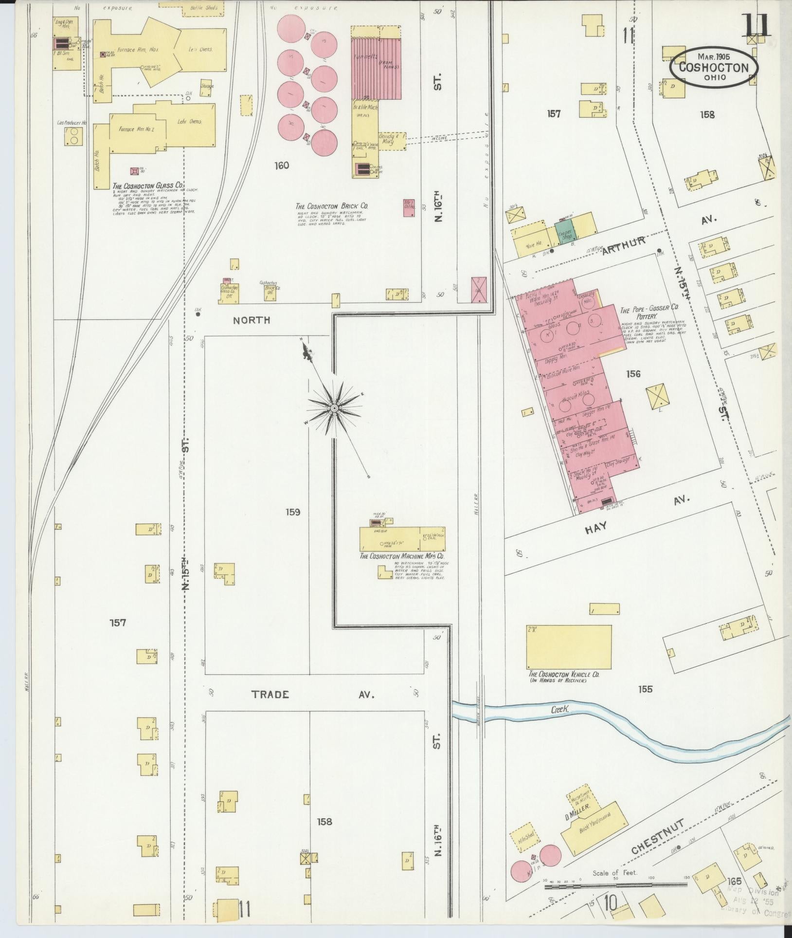 Sanborn Fire Insurance Map from Coshocton, Coshocton County, Ohio (1905), Sheet #0011 - Historic Sanborn Fire Insurance Map Print, vintage old map wall art, antique decor, genealogy gift, Ohio Ohio map