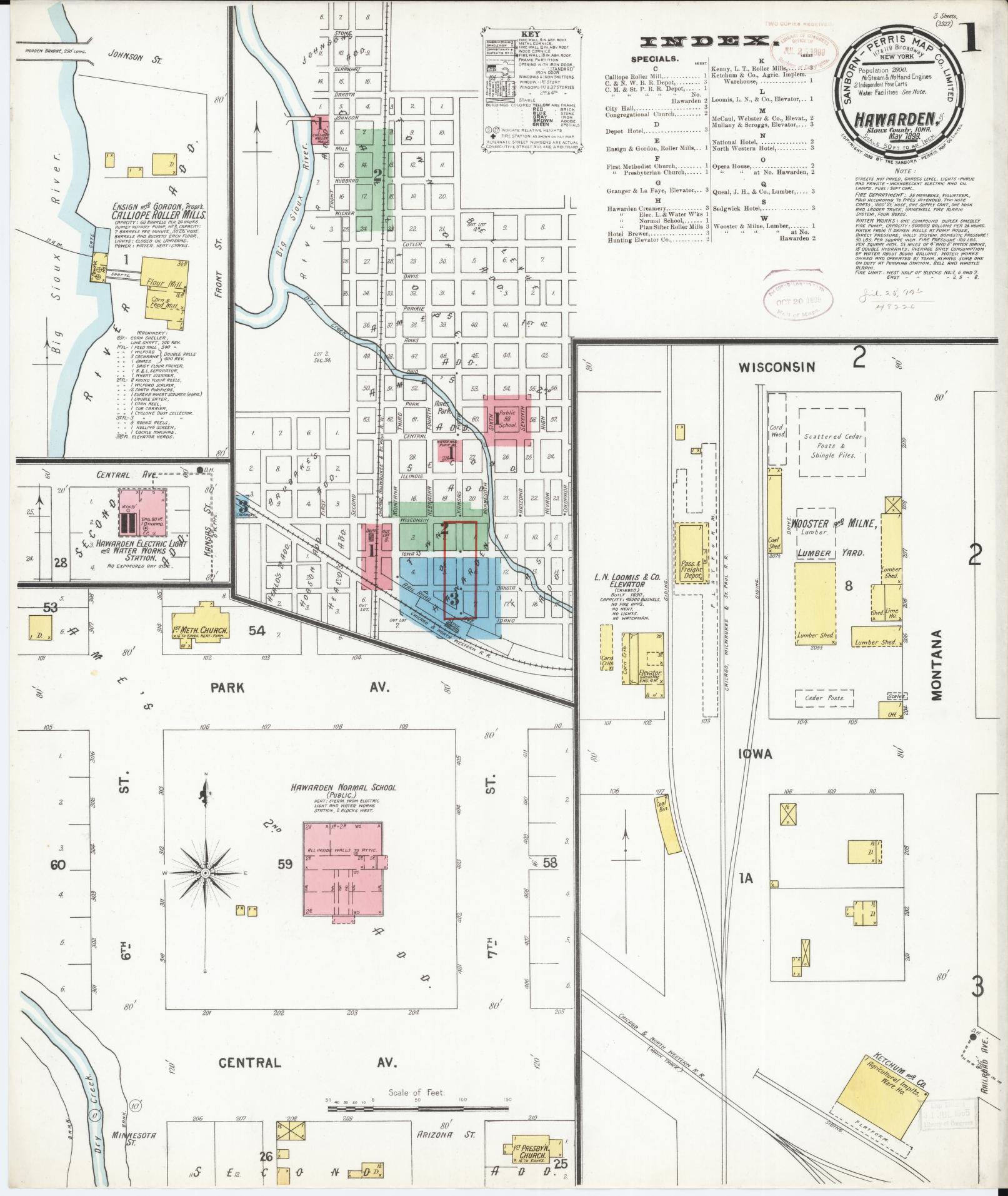 Sanborn Fire Insurance Map from Hawarden, Sioux County, Iowa (1899), Sheet #0001 - Historic Sanborn Fire Insurance Map Print, vintage old map wall art